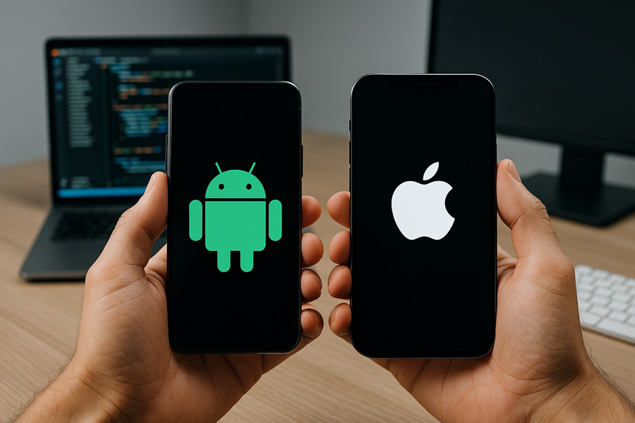 android-and-ios Android phone on left, Apple iPhone on right